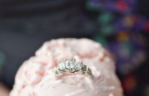 silver-colored ring on ice cream